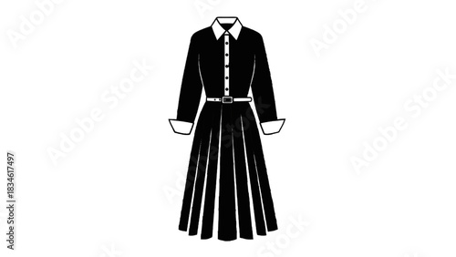 Vector illustration of black and white illustration of a long sleeved dress isolated on transparent background