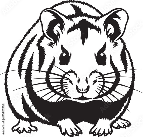 Black and white hamster illustration, cartoon rodent vector art