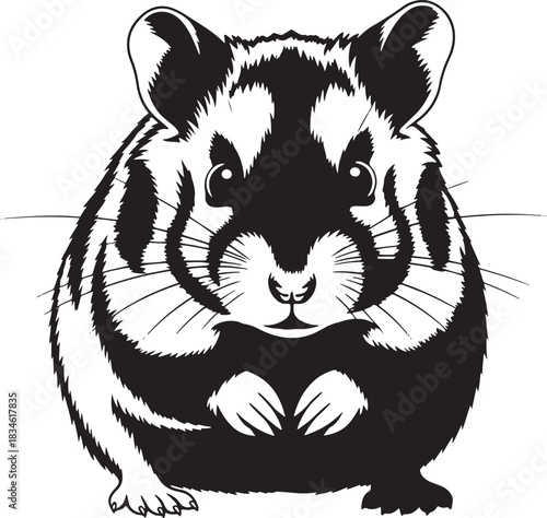 Stylized black and white hamster graphic illustration animal