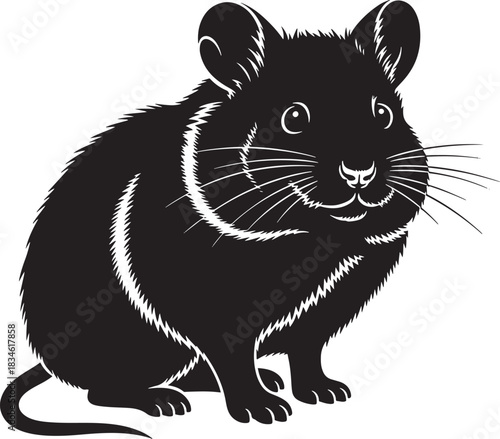 Black silhouette of a small rodent, mouse or hamster, graphic art