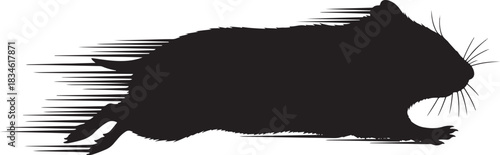 Running rodent silhouette with motion speed lines on white background