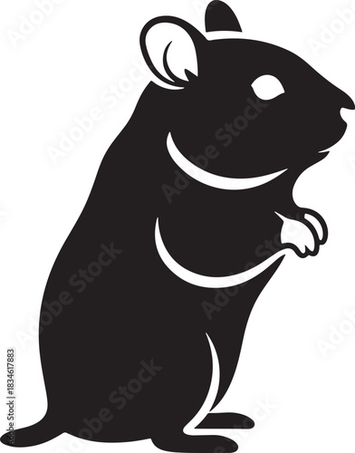 Stylized black silhouette of a cute hamster standing on its feet