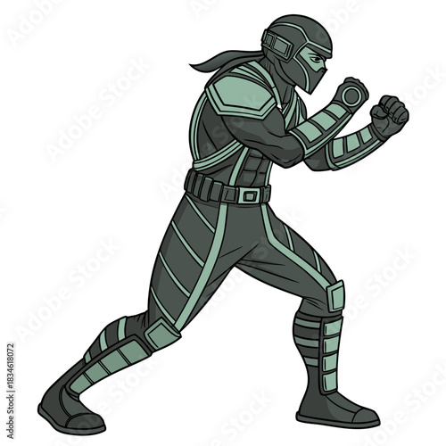 Armored fighter in boxing stance ready to fight