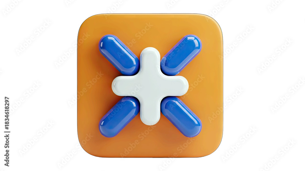 Obraz premium Abstract Icon With Blue And White Elements Centered On A Rounded Square Orange Background With Soft Lighting And A Transparent PNG Background For Easy Integration