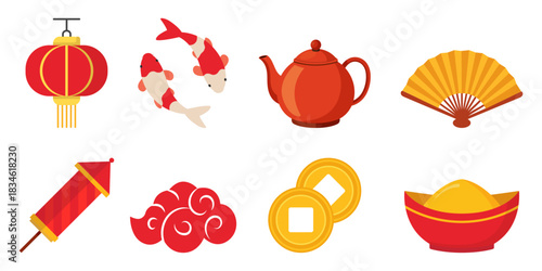 chinese new year flat illustration set