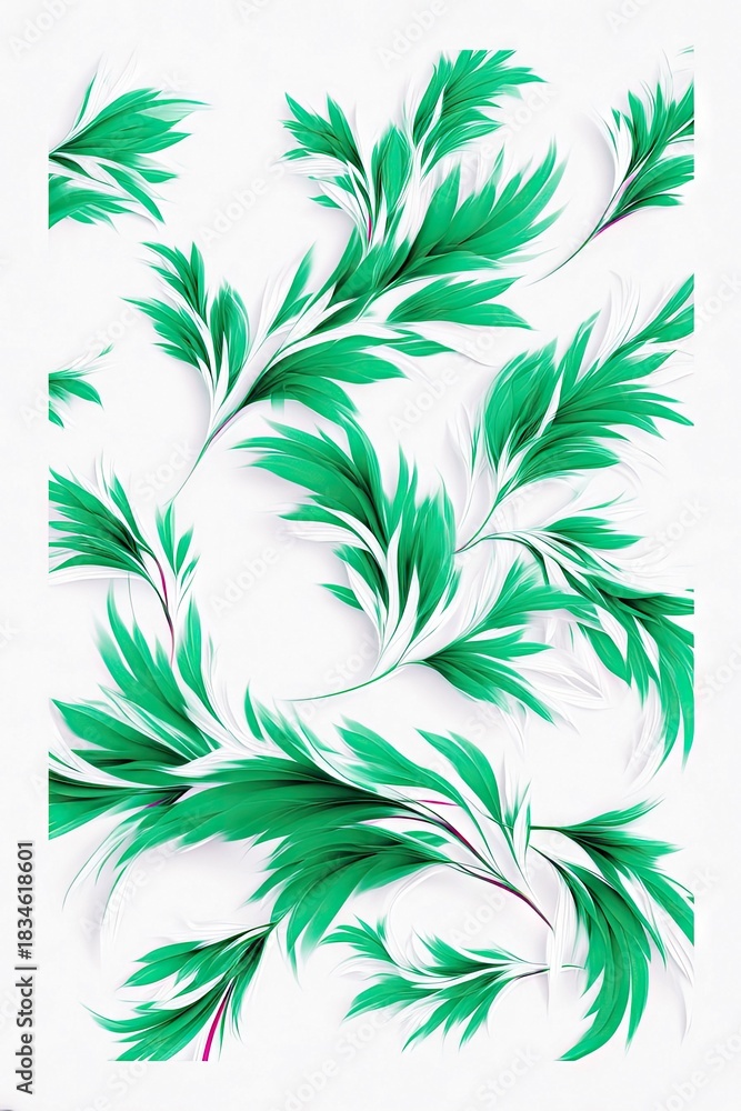 Obraz premium Green Leaves Pattern on White Background