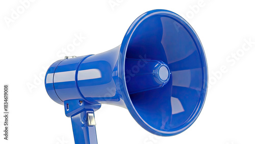 Bright Blue Megaphone Object Isolated on a Plain White Background Studio Lighting No Distractions