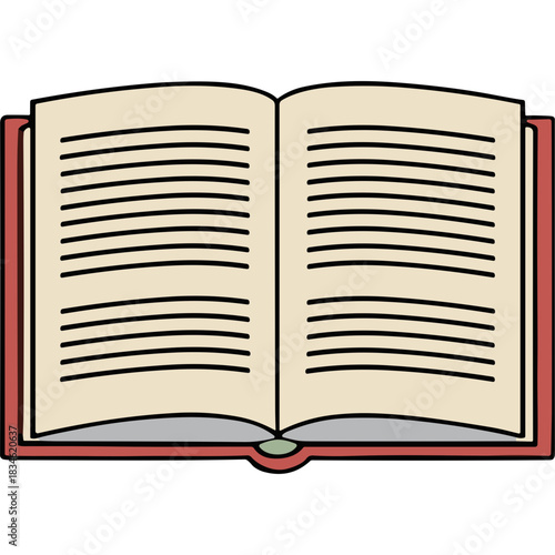 An Open Hardcover Book With Cream Colored Pages Filled With Black Lined Text Against A White Background With A Red Cover And A Subtle Shadow