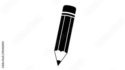 Vector illustration of black and white icon of a sharpened pencil isolated on transparent background