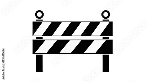 Vector illustration of black and white icon of a construction barrier with lights isolated on transparent background