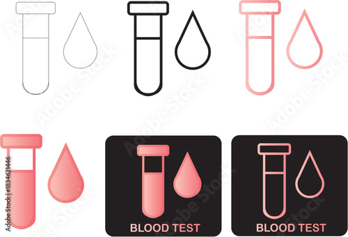 Blood Test Tube and Drop Icon Set for Medical Diagnostics