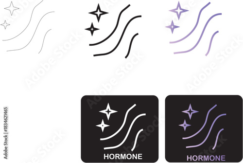 Minimalist Hormone Icon Set with Wavy Lines and Sparkling Elements, Representing Health, Balance, and Vitality in a Clean Vector Graphic Design Collection