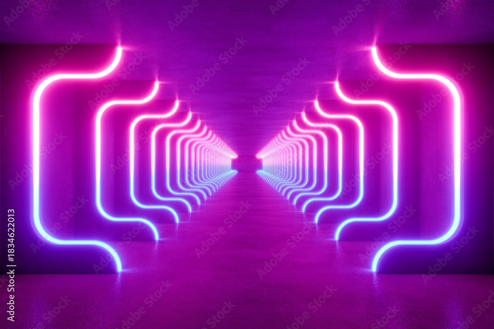 Fototapeta premium colorful modern lighting with interior empty space, 3d rendering sci-fi concept