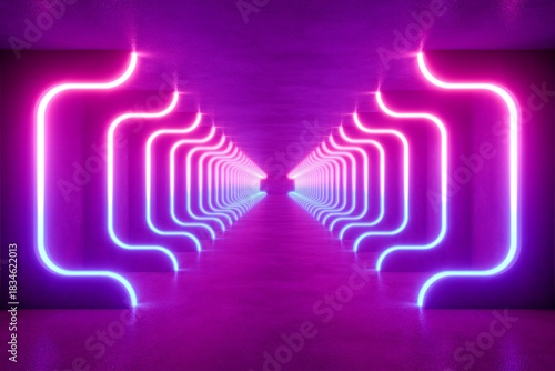 colorful modern lighting with interior empty space, 3d rendering sci-fi concept