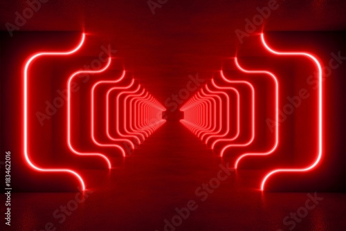 red modern lighting with interior empty space, 3d rendering sci-fi concept