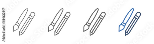 
outline icon set drawing tool with brush and pencil design