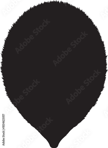 Black fuzzy oval shape with textured edge, abstract design element