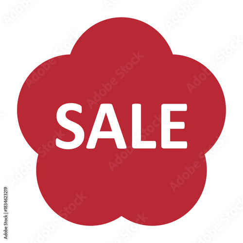 梅の花のイラスト素材　「SALE」の文字入り　背景透過　赤
