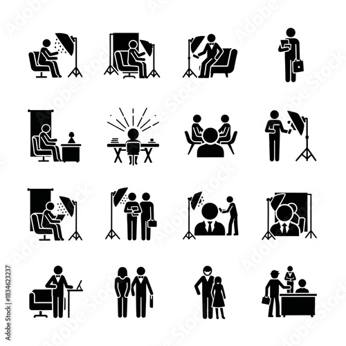 Pictogram Set Depicting Business and Professional Scenarios.