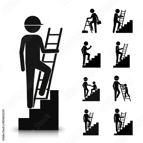 Pictogram Set Illustrating Career Advancement and Personal Growth.