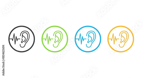 ear icons with sound wave signals representing hearing and audio reception