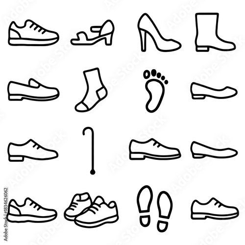 Assortment of Footwear Outlined: A collection of various shoe styles elegantly displayed, portraying the diverse forms of footwear designed for varied occasions and personal preferences.