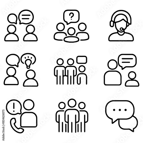 Communication Icons: A collection of concise icons representing interpersonal dialogue and connectivity.