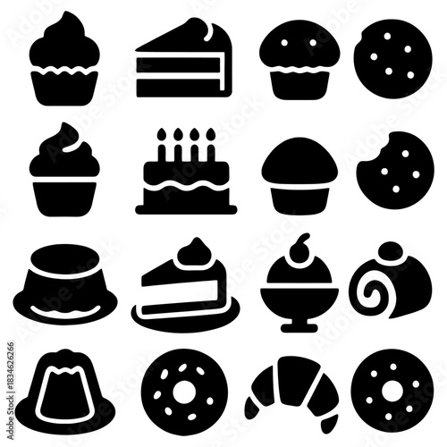 Sweet Treats Collection: An assortment of delectable desserts, perfect for a bakery menu or sweet-themed designs. This illustration showcases cakes and other treats.