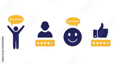 Customer Feedback Icons Representing Satisfaction and Positive Reviews with Star Ratings