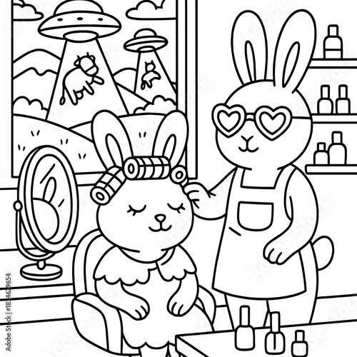 Styling Time: An adorable illustration captures the essence of a beauty treatment day at the salon, as the stylists give their client the perfect look.