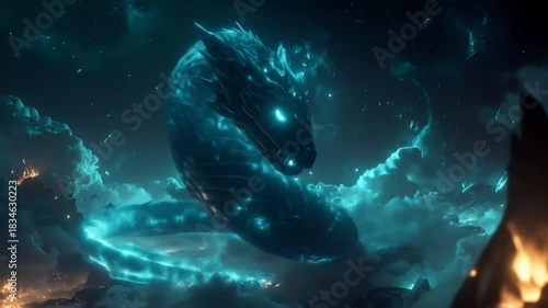 Celestial Serpent - A Luminous Dragon in the Night Sky.