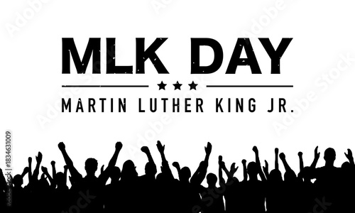 Silhouette of people raising their hands celebrating MLK Day.