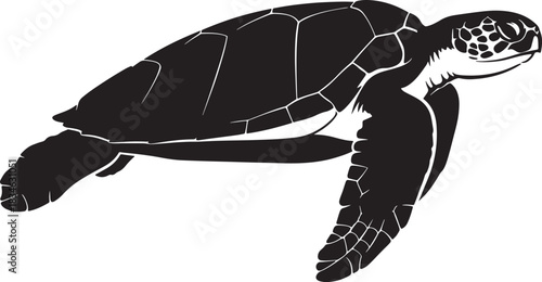 Sea turtle vector silhouette swimming gracefully underwater, representing marine life and ocean conservation.