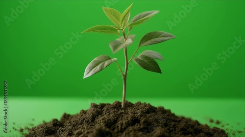 Wallpaper Mural Young Plant Growing from Soil in Closeup with Green Background Torontodigital.ca