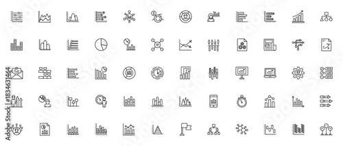 Infographic icon set. Analytics vector graphics collction. Includes symbols fo graph, diagram, bar chart statistics, hierarchy, nework, presentation and mor.