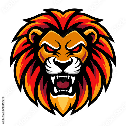 Wallpaper Mural Angry Lion Mascot Logo with Red and Yellow Mane Torontodigital.ca