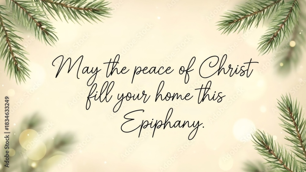 Fototapeta premium Epiphany greeting card with May the peace of Christ fill your home this Epiphany quote. Christian holiday concept card.