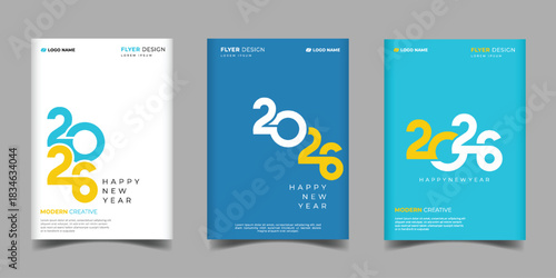 2026 Happy new year colorful business cover background with typography style.suitable for presentation,calendar,poster,greeting card,annual report corporation design