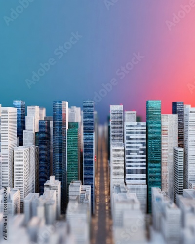 Fototapeta Naklejka Na Ścianę i Meble -  Cityscape Skyscrapers in Miniature with Gradient Sky