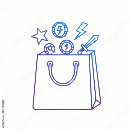 Gradient line art icon representing a digital game store with virtual items for online shopping