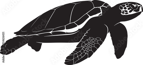 Black sea turtle silhouette vector illustration. ocean animal icon design. marine reptile graphic element on white