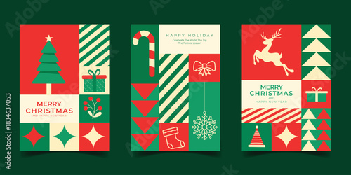 Modern geometric Christmas greeting card card with ornament sign decoration poster set decoration