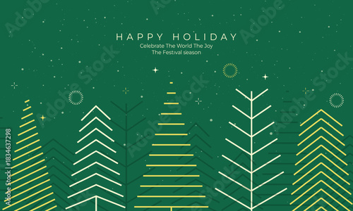 modern green christmas trees line style design for holiday background