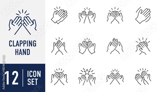 Clapping Hands line icons set, outlining gestures for applause, congratulations, success, achievement, and celebration.  Vector
