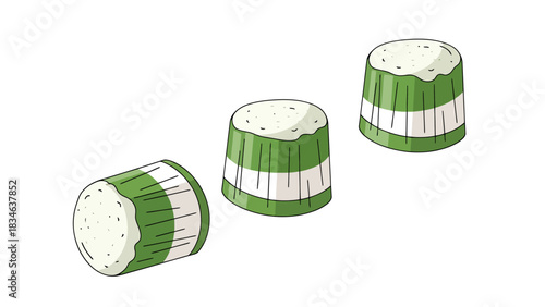 Sweet Cylindrical Treats Wrapped in Green and White Paper sweet dessert indonesian food putu bambu traditional