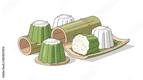 Bamboo Cooked Sweet Dessert Delicacy Food Illustration sweet dessert indonesian food putu bambu traditional