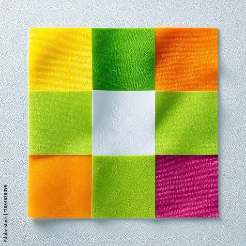 Fototapeta premium Colorful Fabric Squares Arranged in Grid Pattern