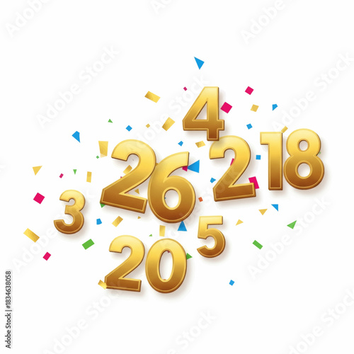 Vibrant golden numbers and festive confetti cascade gracefully, symbolizing joy and celebration for various events and milestones