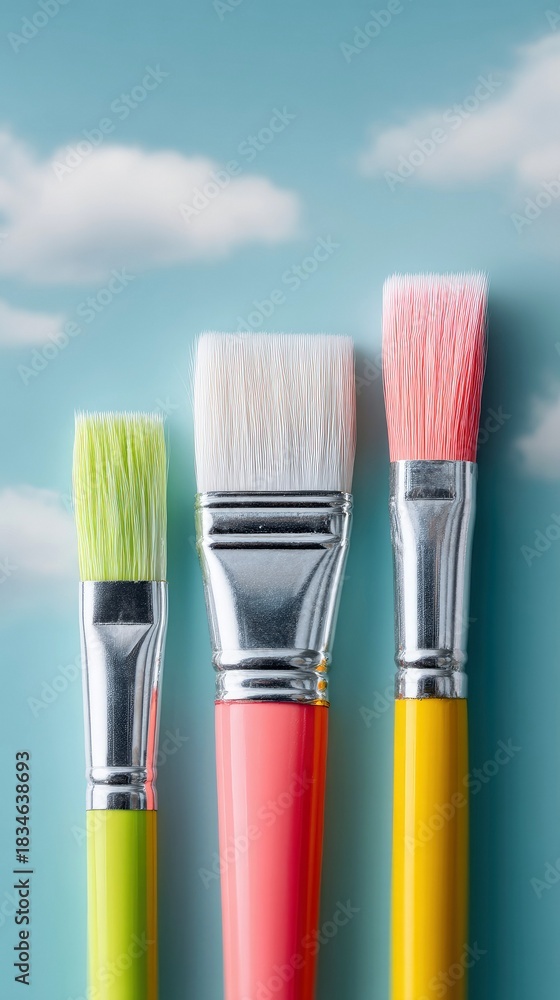Fototapeta premium Colorful Paintbrushes Against Sky Background