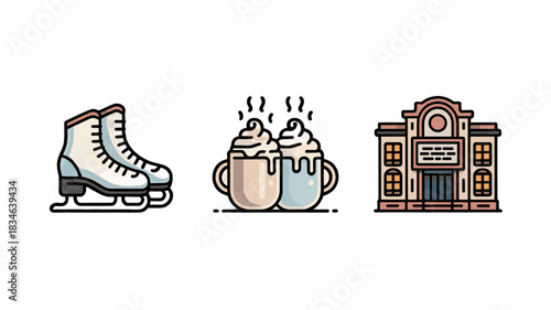 Ice skates and hot chocolate illustration. 